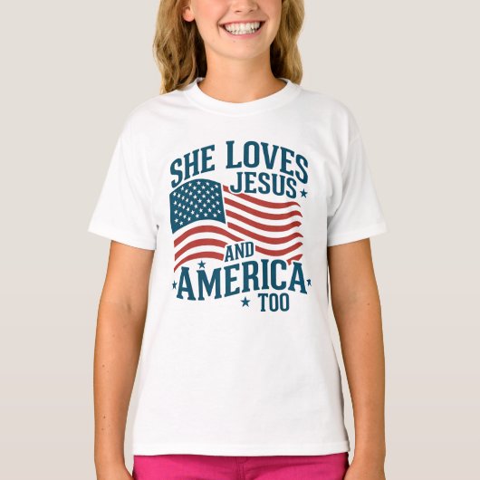 Sie Liebe Jesus und Amerika zu USA Flag 4. T-Shirt (Vorderseite)