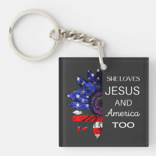 Sie Liebe Jesus und auch Amerika Schlüsselanhänger