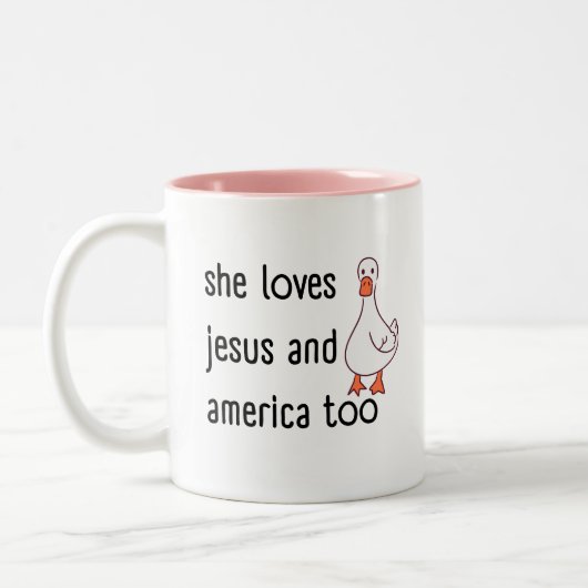 Sie Liebe Jesus und auch Amerika Zweifarbige Tasse (Links)