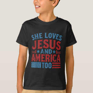 Sie liebt Jesus und Amerika auch christliches Retr T-Shirt