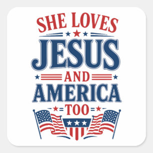 Sie liebt Jesus und Amerika auch Quadratischer Aufkleber