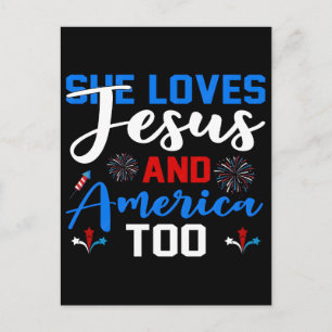 Sie liebt Jesus und Amerika auch Retro Patriotisch Postkarte