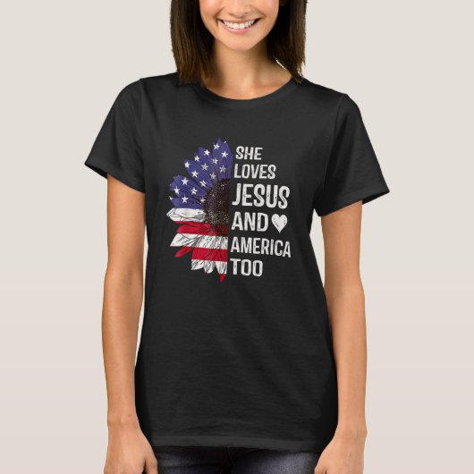 Sie liebt Jesus und Amerika auch Sonnenblume Ameri T-Shirt (Vorderseite)