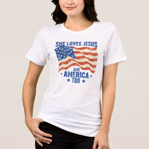 Sie liebt Jesus und Amerika auch USA 4. Juli Tri-Blend Shirt