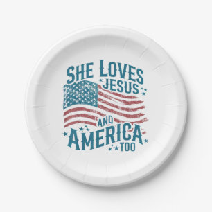 Sie liebt Jesus und Amerika auch USA-Flagge 4. Jul Pappteller