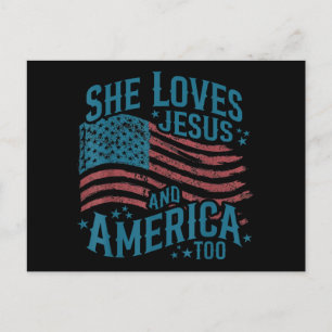 Sie liebt Jesus und Amerika auch USA-Flagge 4. Jul Postkarte