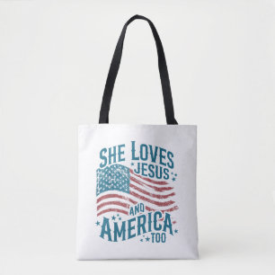 Sie liebt Jesus und Amerika auch USA-Flagge 4. Jul Tasche