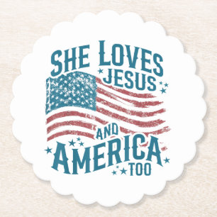 Sie liebt Jesus und Amerika auch USA-Flagge 4. Jul Untersetzer
