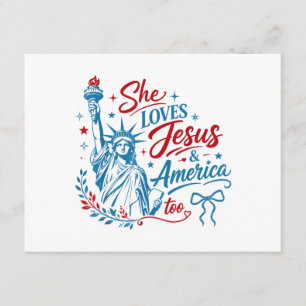 Sie liebt Jesus und Amerika zu sehr 4. Juli Christ Begleitkarte
