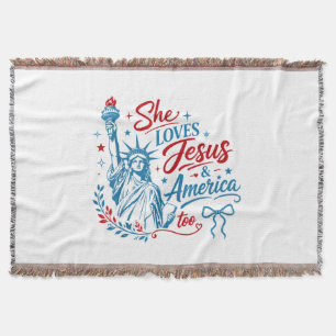 Sie liebt Jesus und Amerika zu sehr 4. Juli Christ Decke