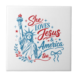 Sie liebt Jesus und Amerika zu sehr 4. Juli Christ Fliese