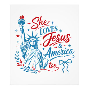 Sie liebt Jesus und Amerika zu sehr 4. Juli Christ Fotodruck