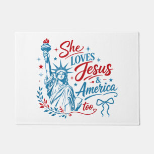 Sie liebt Jesus und Amerika zu sehr 4. Juli Christ Fußmatte
