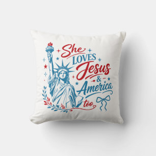 Sie liebt Jesus und Amerika zu sehr 4. Juli Christ Kissen