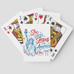 Sie liebt Jesus und Amerika zu sehr 4. Juli Christ Spielkarten