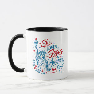 Sie liebt Jesus und Amerika zu sehr 4. Juli Christ Tasse
