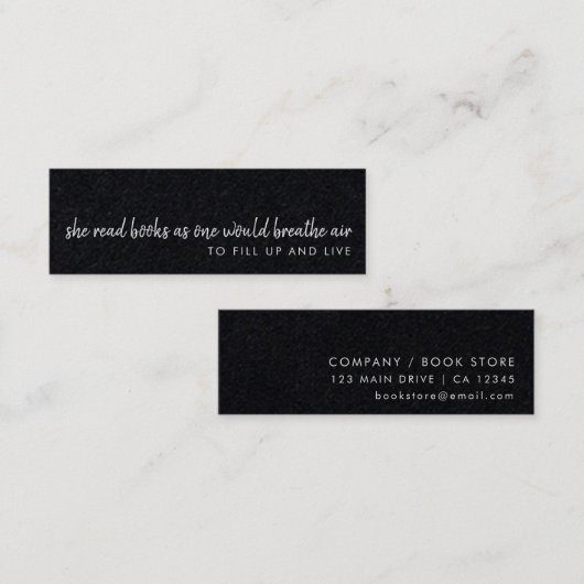 Sie liest Bücher | Modern Black Mini Lesezeichen C Mini Visitenkarte (Vorne/Hinten)