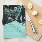 Sie Look'n an mir, Eiblau der Katze-Rotkehlchen Geschirrtuch (Viertel Falte)