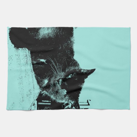 Sie Look'n an mir, Eiblau der Katze-Rotkehlchen Geschirrtuch (Horizontal)