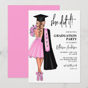 Sie lud eine rosa Abitur ein Einladung