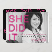 Sie lud Neon Light Graduation Party ein Einladung (Vorne/Hinten)