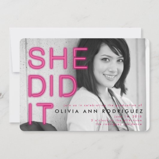Sie lud Neon Light Graduation Party ein Einladung (Vorderseite)
