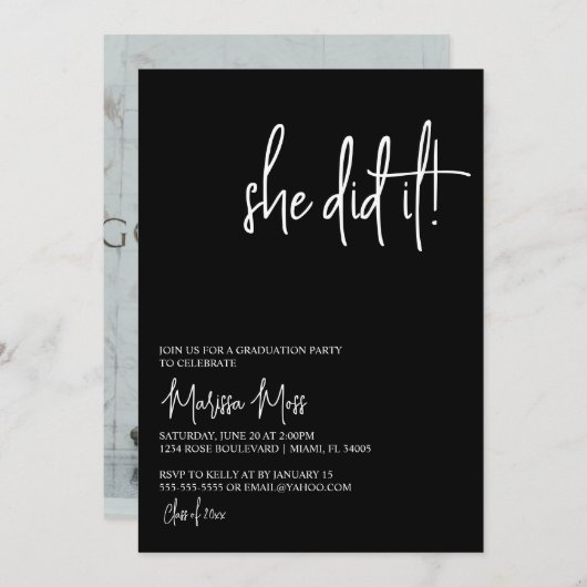 Sie lud zur Graduiertenparty ein Einladung (Vorne/Hinten)