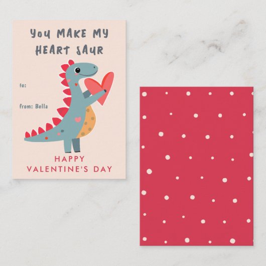 Sie machen mein Herz Saur Dinosaur Pun Valentine Mitteilungskarte (Vorne/Hinten)
