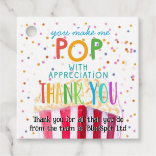 Sie machen uns Pop dank Popcorn ehrenamtlich Geschenkanhänger