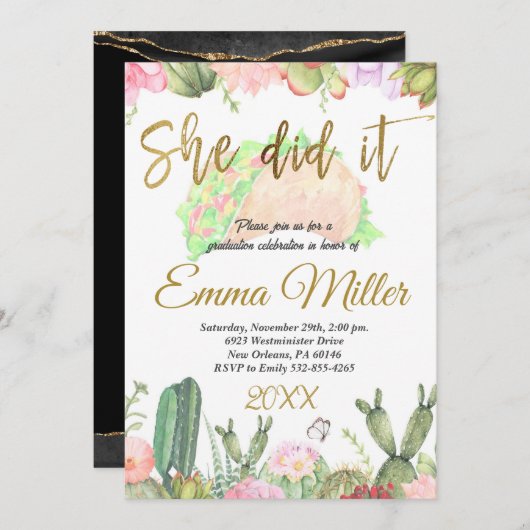 Sie machte eine Graduierungsparty Einladung (Vorne/Hinten)