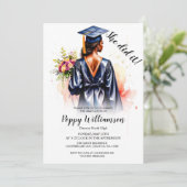 Sie machte es Aquarell Abschluss Einladung (Stehend Vorderseite)