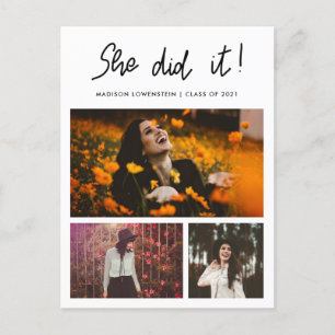 Sie machte es Graduierung Drehbuch drei Foto Colla Einladungspostkarte