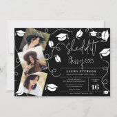 Sie machte es modern weiß auf Abschluss mit schwar Einladung (Vorderseite)