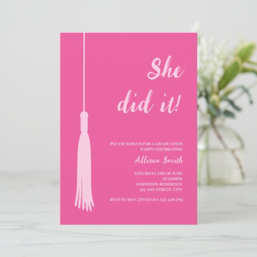 Sie machte es trendig schicken Hot Pink Foto Absch Einladung (Stehend Vorderseite)