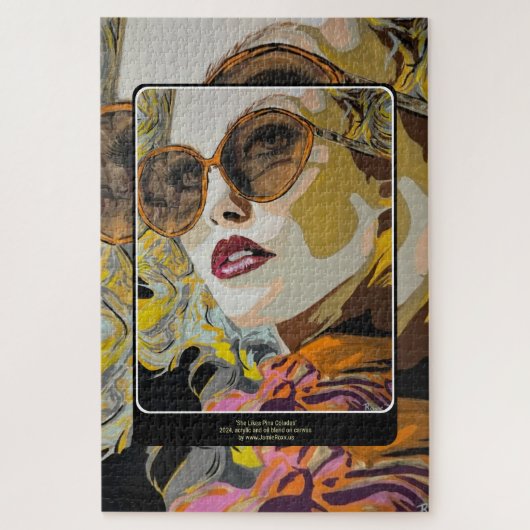 "Sie mag Pina Coladas" Gemälde auf einem Puzzle (Vertikal)