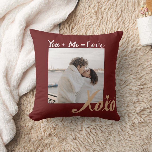 Sie + Me = Liebe Valentine XO Foto Script Red Gold Kissen (Decke)