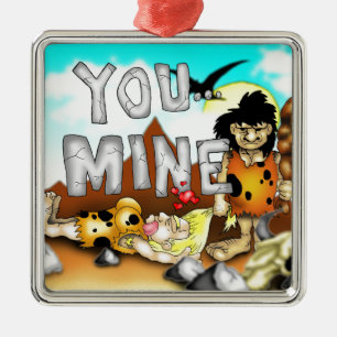 SIE MINE - Funny Prehistorischer Caveman Valentine Silbernes Ornament