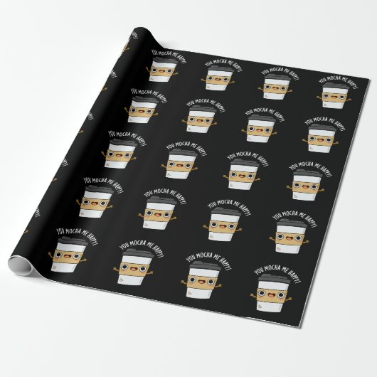 Sie Mocha Me Happy Funny Coffee Pun Dark BG Geschenkpapier (Ungerollt)