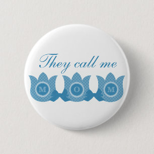 Sie nennen mich Mama Kariert Tulips Button (blau)