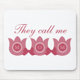 Sie nennen mich Mama Kariert Tulips Mousepad (rosa