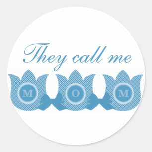 Sie nennen mich Mama Kariert Tulips Sticker (blau)