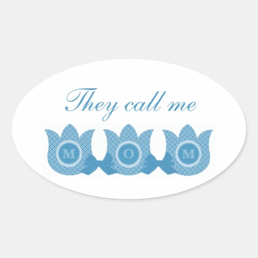 Sie nennen mich Mama Karierte Tulpen Oval Sticker  (Vorderseite)