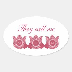 Sie nennen mich Mama Karierte Tulpen Oval Stickers