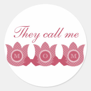 Sie nennen mich Mama Karierte Tulpen Sticker (Pink