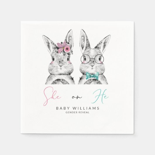 Sie oder er Pink & Blue Bunny Gender Reveal Serviette (Vorderseite)