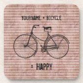 Sie plus Fahrrad entsprechen glücklichem antikem Getränkeuntersetzer (Vorderseite)