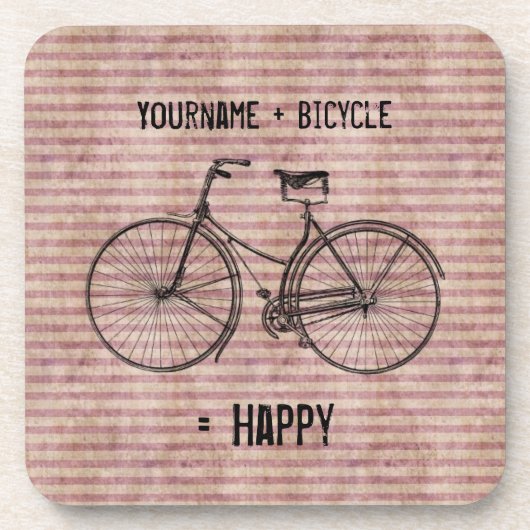 Sie plus Fahrrad entsprechen glücklichem antikem Getränkeuntersetzer (Vorderseite)