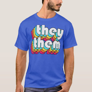 Sie Pronouns Retro Style Rainbow Design T-Shirt