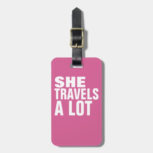 Sie reist viel, rosa gepäckanhänger (Vorderseite vertikal)