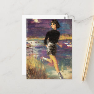 Sie rennt auf der Strandpromenade Postkarte